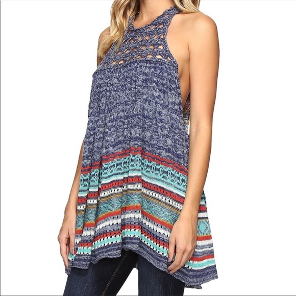 Free People Rare Hearts Stripe Knit Tunic Sz M - Picture 2 of 16